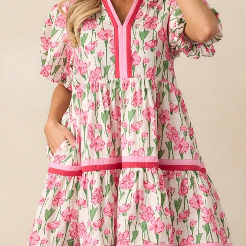 Pink Cute Y2k Women's Babydoll Mini V Neck Sundress - Picture 3 of 4